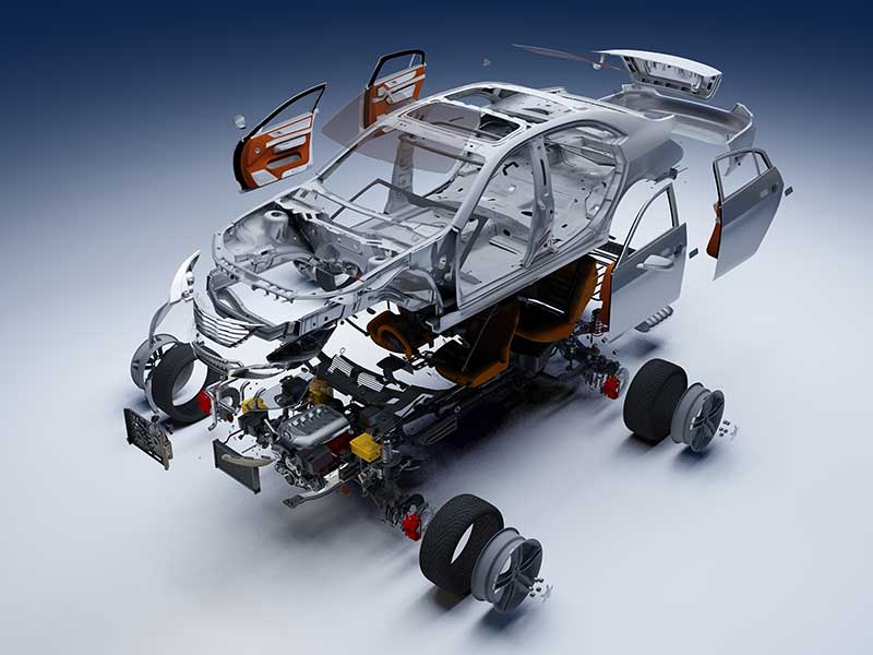 render of a car anatomy, showing all parts